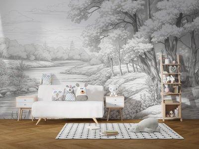 Embrace the Wild: Grey Jungle Mural for Your Living Space